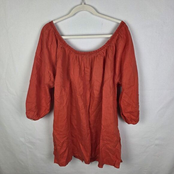 Lauren Ralph Lauren Orange/red Linen Embroidered On/off Shoulder Blouse Size 2X - Picture 2 of 5